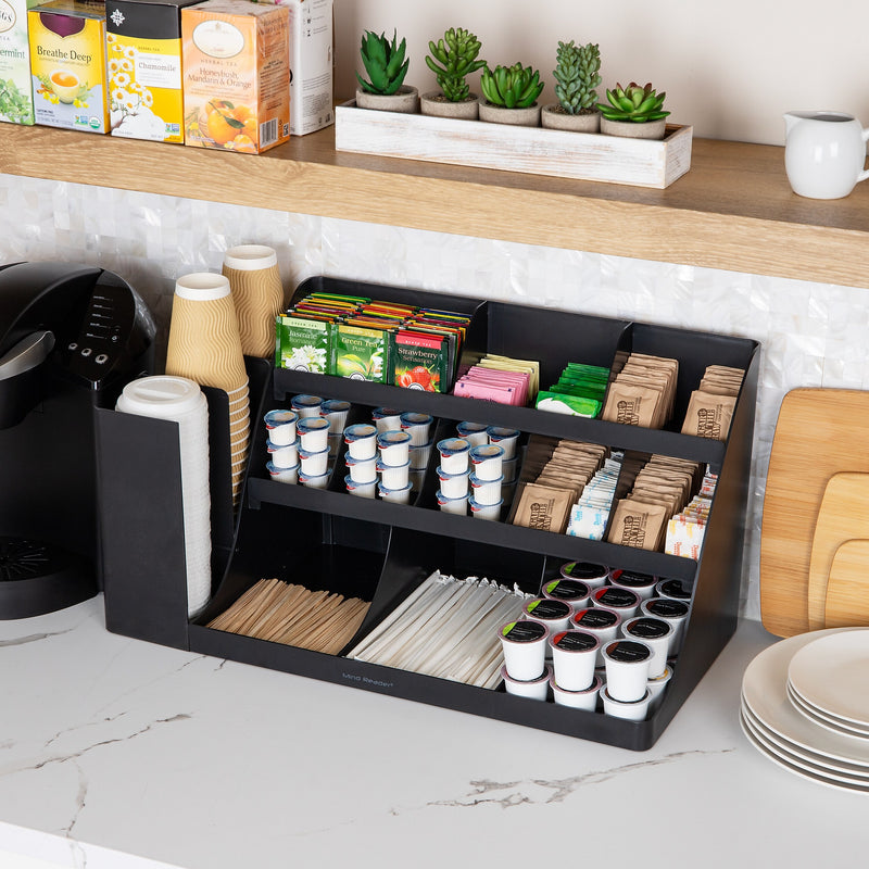 Mind Reader 14 Compartment Plastic Cup and Condiments Countertop Organizer, Black (COMORG2-BLK)