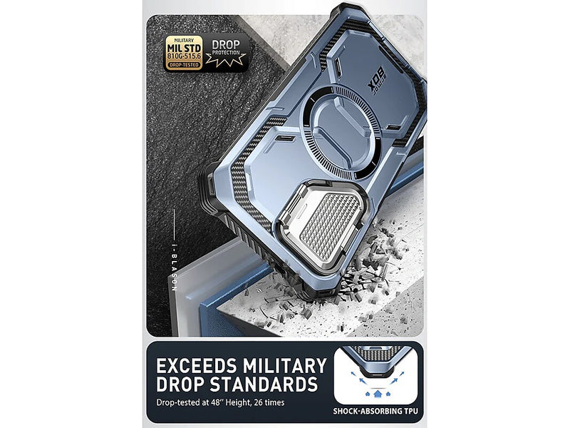 i-Blason ArmorBox MagSafe Rugged Case for Samsung Galaxy S24+, Shock Absorbing, Metallic Blue (GS24PLUSABSPTT)
