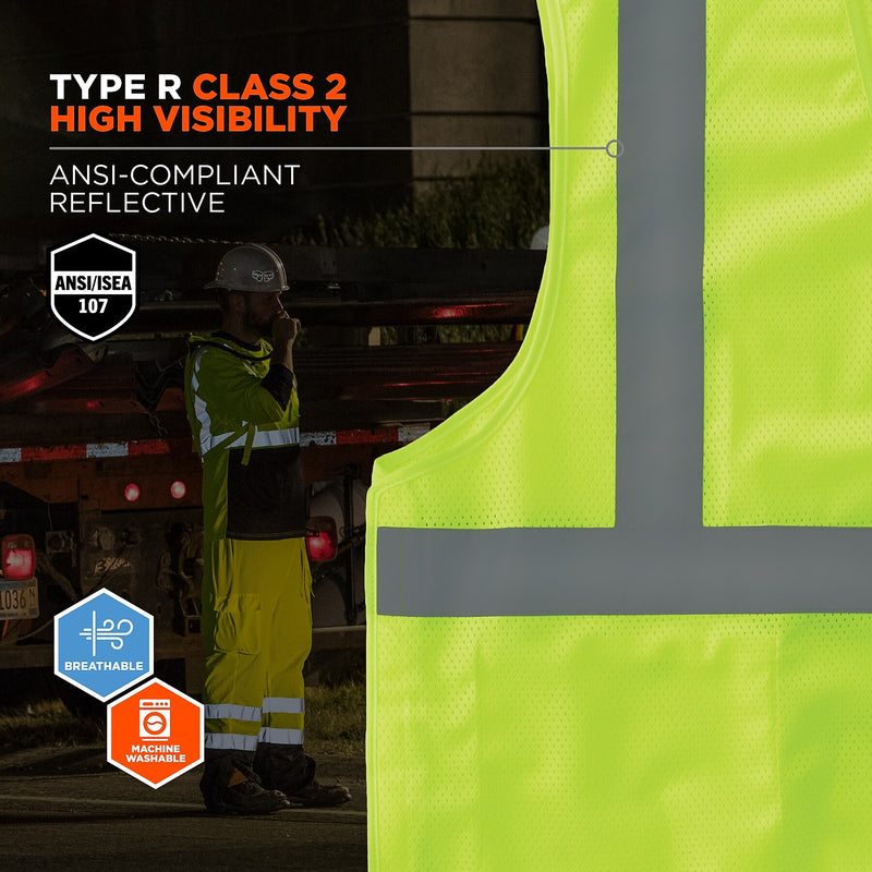 Ergodyne GloWear 8215BA High Visibility Sleeveless Safety Vest, ANSI Class R2, Lime, S/M (21073)