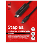 Staples TECH 6 ft. USB-C to HDMI Audio/Video Cable, Male to Male, Black (ST62472)