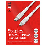 Staples TECH USB-C to USB-C Charging Cable, 6.5 ft., White (ST62335)