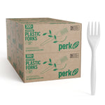 Perk™ Eco Compostable PLA Fork, Medium-Weight, White, 1800/Carton (PK56201CT)