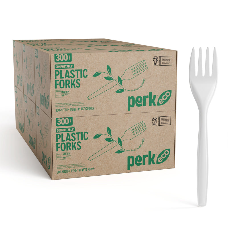 Perk™ Eco Compostable PLA Fork, Medium-Weight, White, 1800/Carton (PK56201CT)
