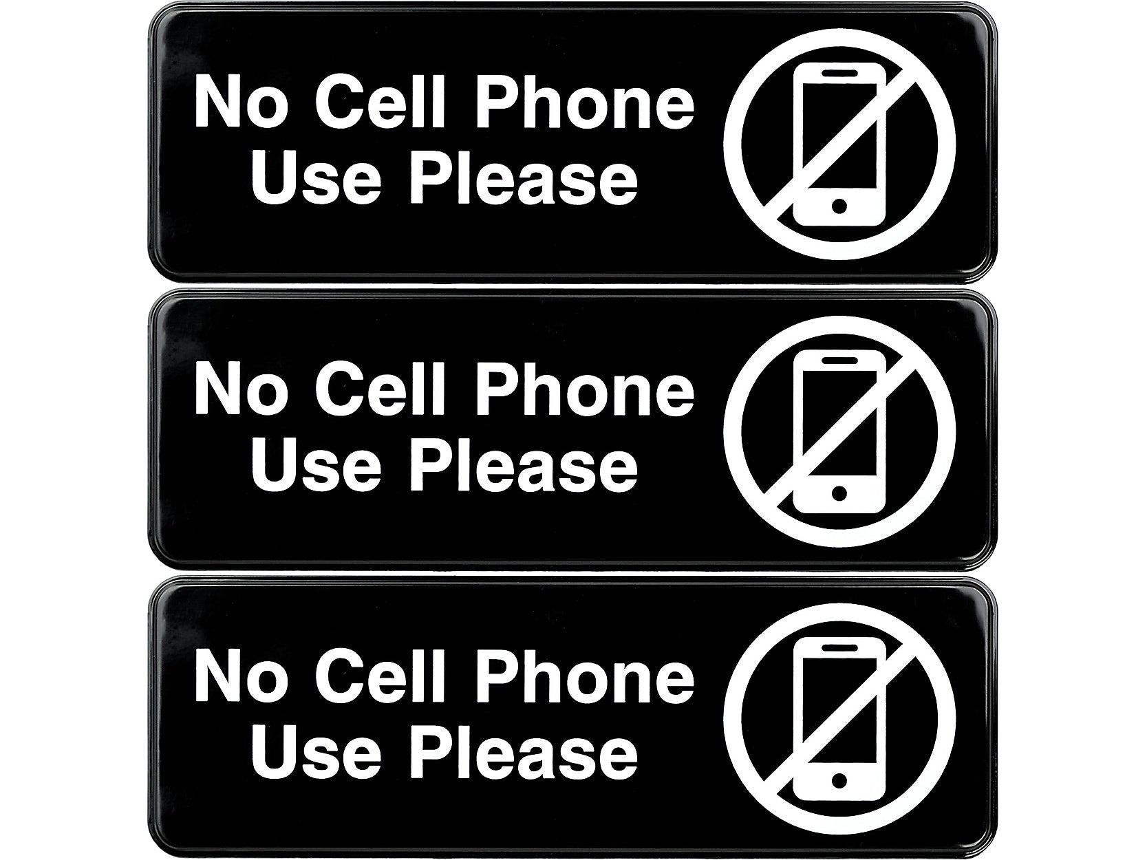 Excello Global Products No Cell Phone Use Please Indoor/Outdoor Wall Sign, 9" x 3", Black/White, 3/Pack (EGP-HD-0266)