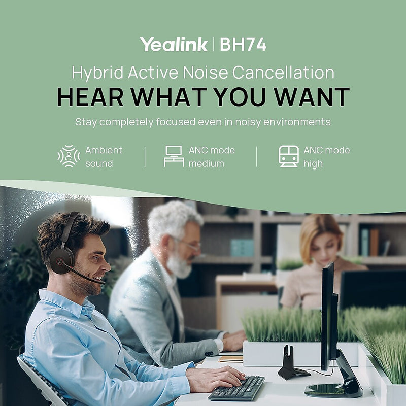 Yealink BH Wireless Noise Canceling Bluetooth Stereo Computer Over-the-Ear Headset, UC Certified (1208684)