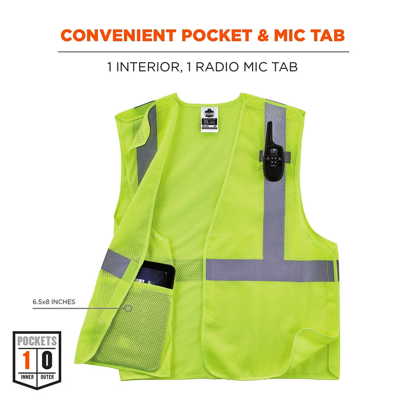 Ergodyne GloWear 8215BA High Visibility Sleeveless Safety Vest, ANSI Class R2, Lime, S/M (21073)
