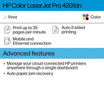 HP LaserJet Pro LJP 4201dn Color Laser Printer, Single-Function, Print (4RA85F)