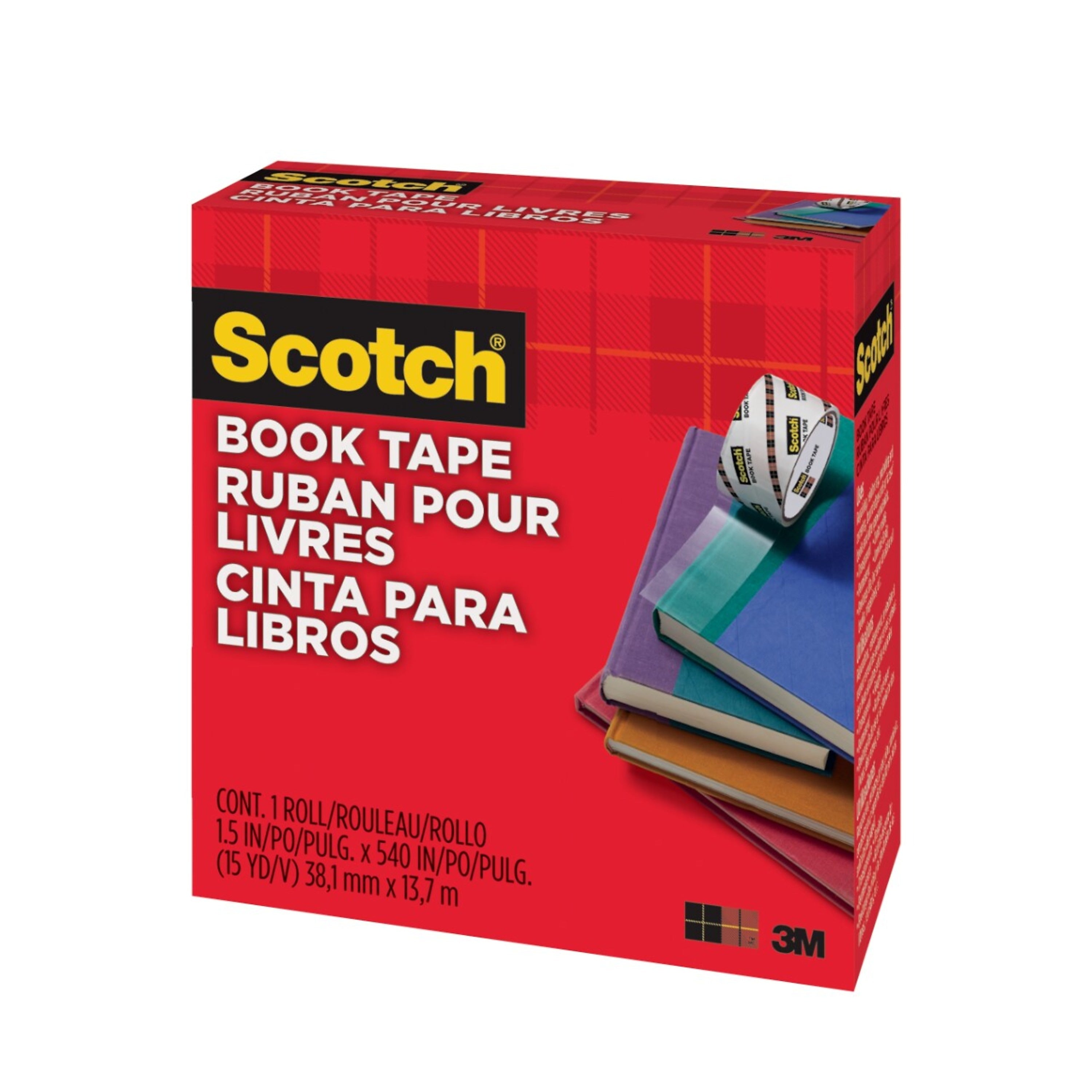 Scotch Book Transparent Clear Tape, 1.5" x 15 yds., 3" Core, Transparent (845)