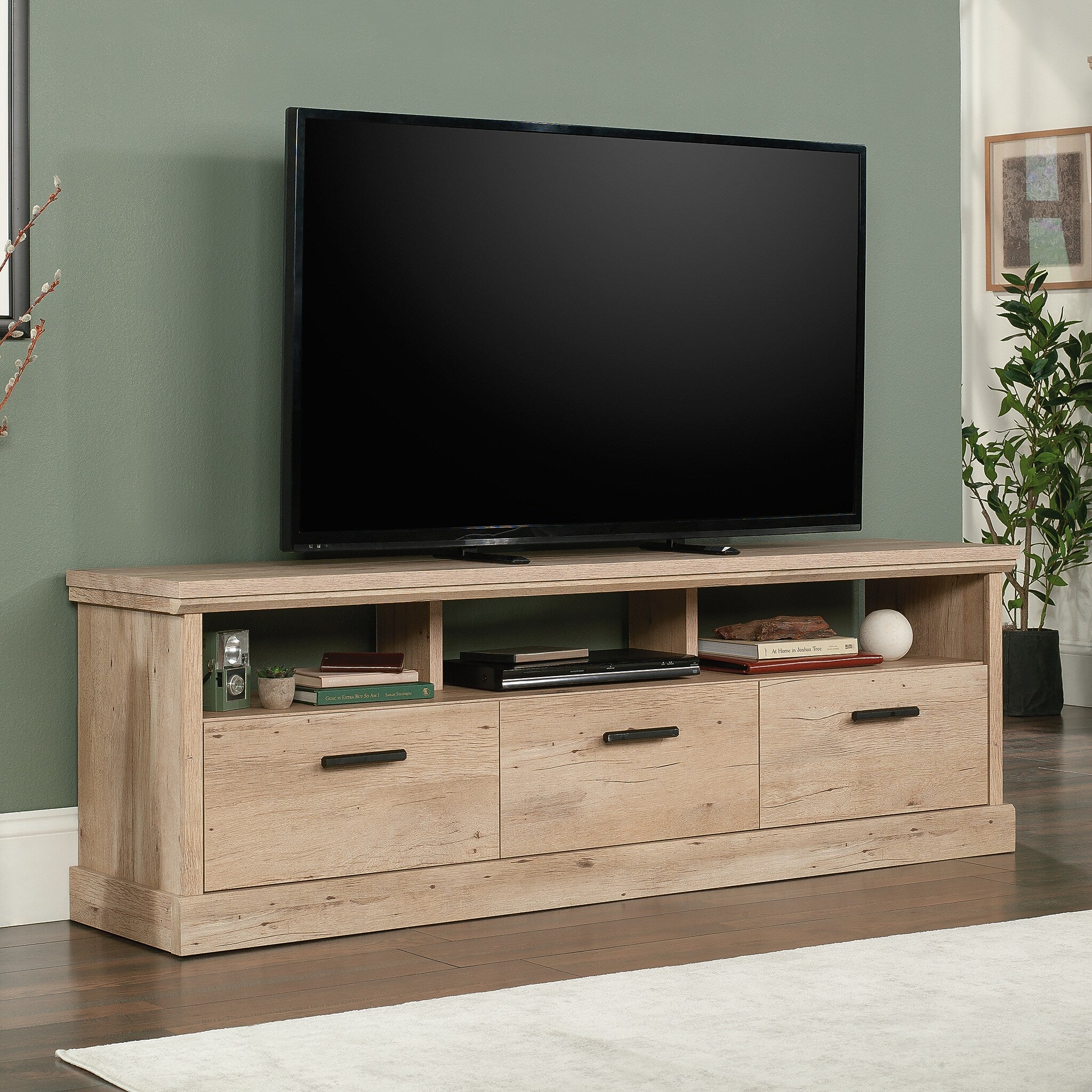 Sauder Aspen Post Credenza TV Stand, Screens up to 70", Prime Oak (433961)