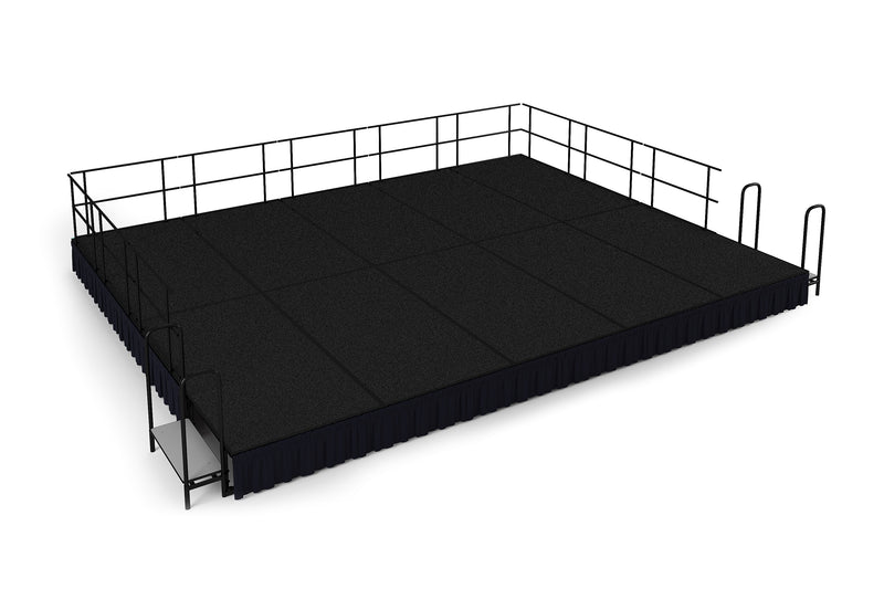 NPS 16"H Stage Package, 16' x 20', Shirred Pleat Black Skirting, Black Carpet (SG481610C10SS10)