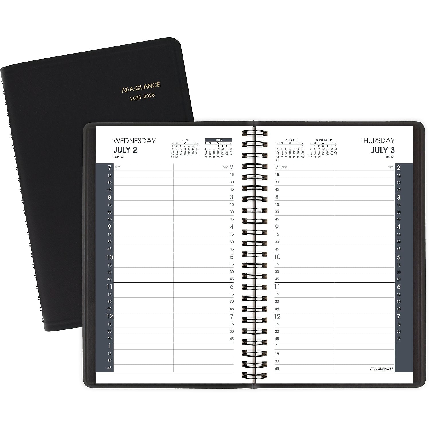 2025-2026 AT-A-GLANCE 5" x 8" Academic Year Daily Planner, Faux Leather Cover, Black (70-807-05-26)