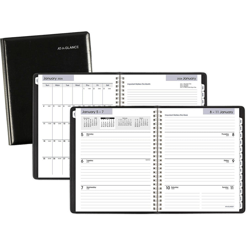 2026 AT-A-GLANCE DayMinder Executive 7" x 8.75" Weekly & Monthly Planner, Faux Leather Cover, Black (G545-00-26)