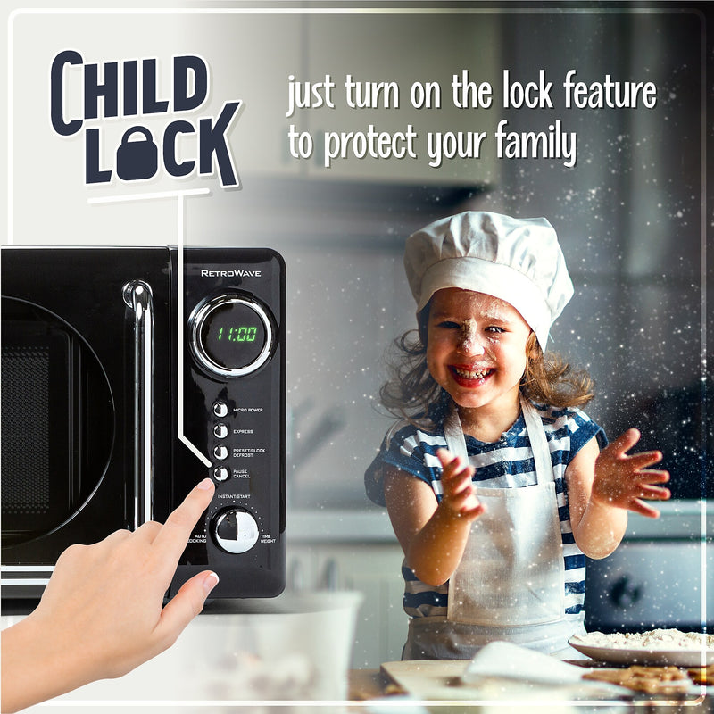 Nostalgia Retro 0.7 Cubic Foot Countertop Microwave, Black (NRMO7BK6A)