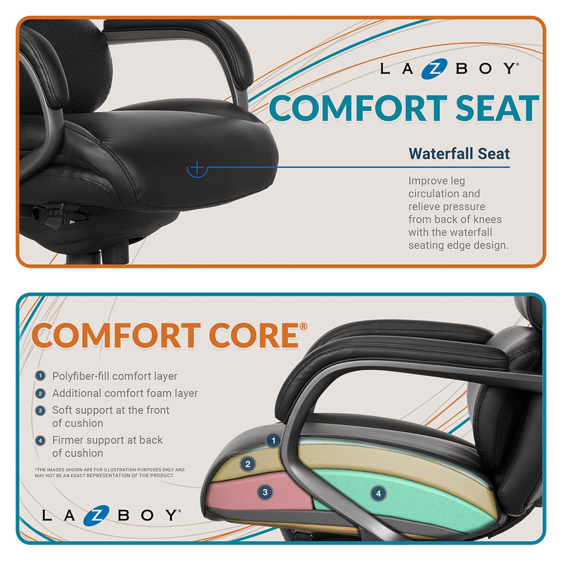 La-Z-Boy Aberdeen Ergonomic Bonded Leather Swivel Executive Chair, Black (51545-BLK)