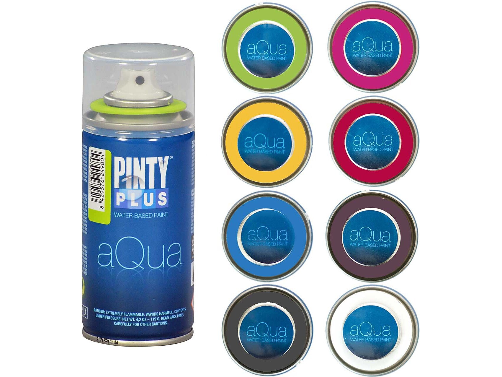 Pintyplus Aqua Water-Based Spray Paints, Assorted Colors, 4.2 Oz., 8/Pack (KTAM 312P8-RT)