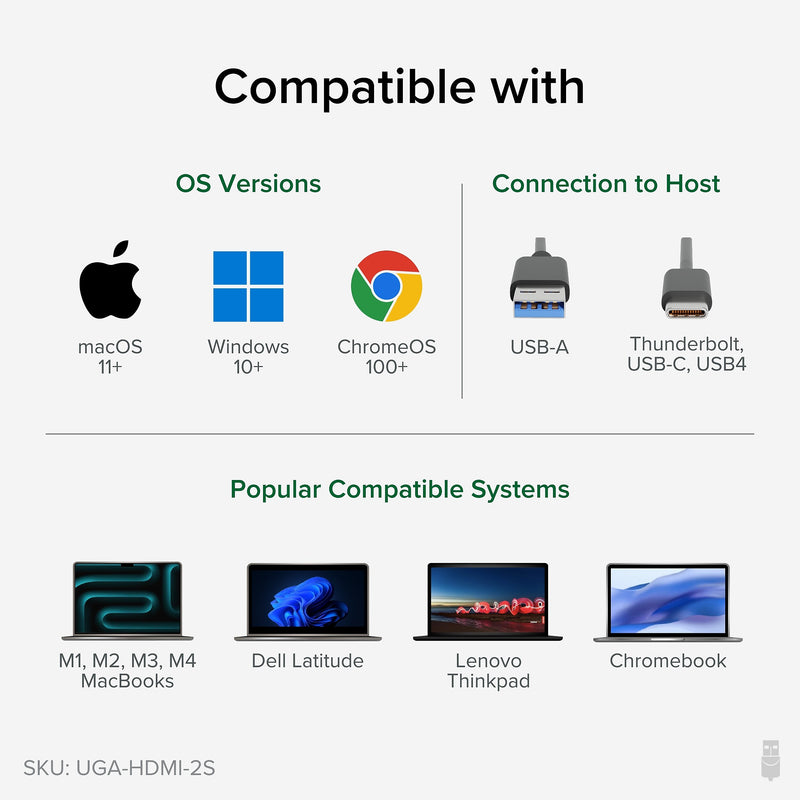 Plugable USB 3.0/USB-C to Dual HDMI Adapter, Black (UGA-HDMI-2S)