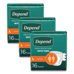 Depend Incontinence Protection Diapers with Tabs, Large, 35" to 49" Waist, 16/Pack, 3 Packs/Carton (35458)