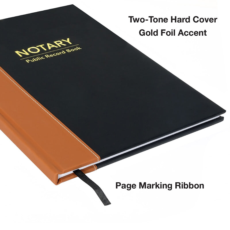 Global Printed Products Notary Public Record Book, 8.5" x 11", Black/Tan, 2/Pack (GPP-0094-A)