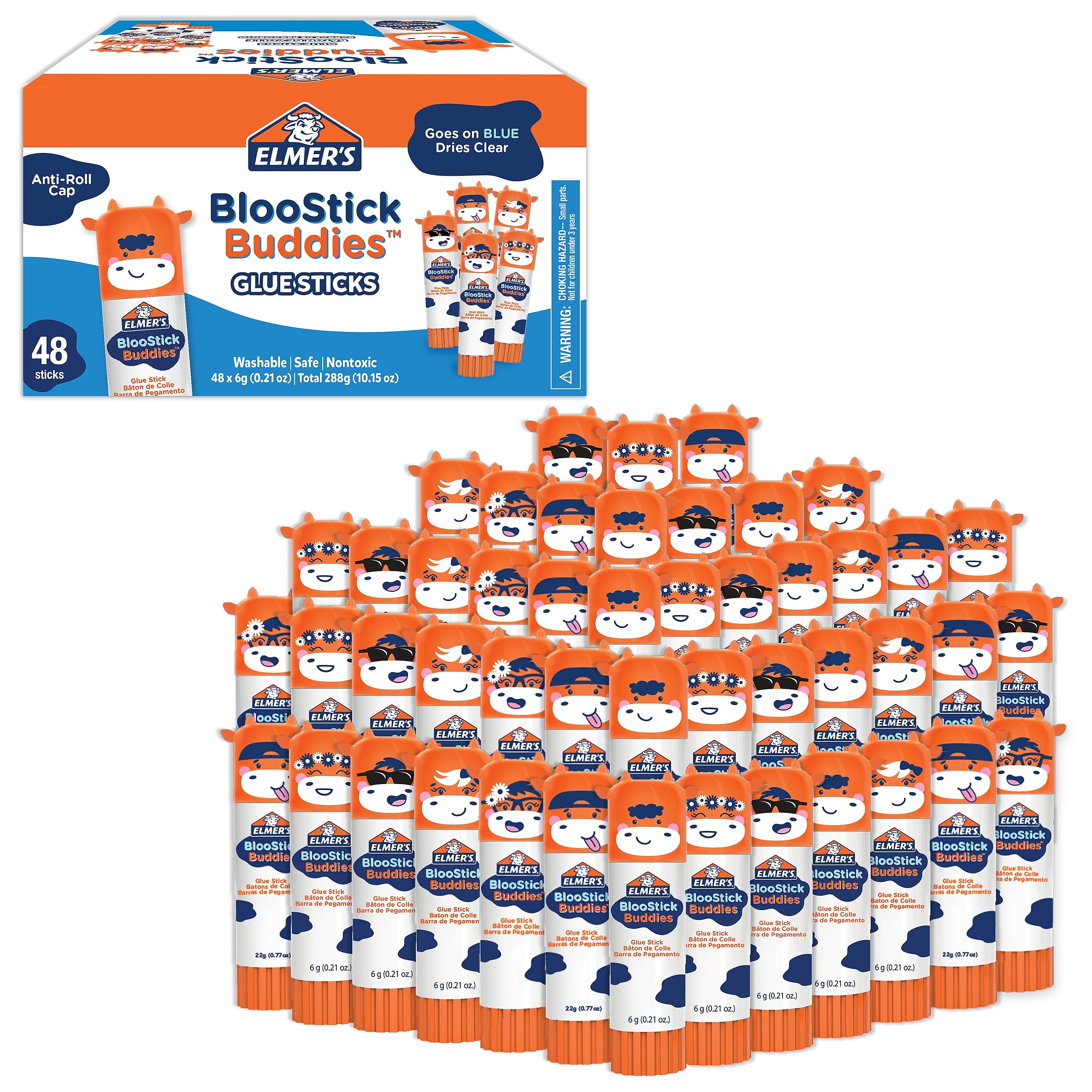 Elmer's BlooStick Buddies Washable Removable Glue Sticks, 48/Pack (2213735)