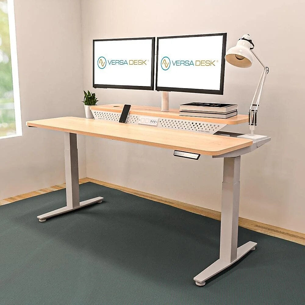 VersaDesk PowerLift Split-Level 48"W Electric Rectangular Adjustable Standing Desk, Maple/White (PL2SD4830-WM)