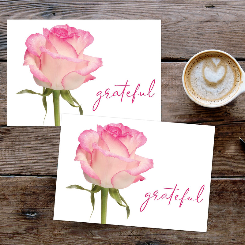 Great Papers Grateful Pink Rose General Use Thank You Notecard Kits, Multicolored, 24/Pack (2025029)