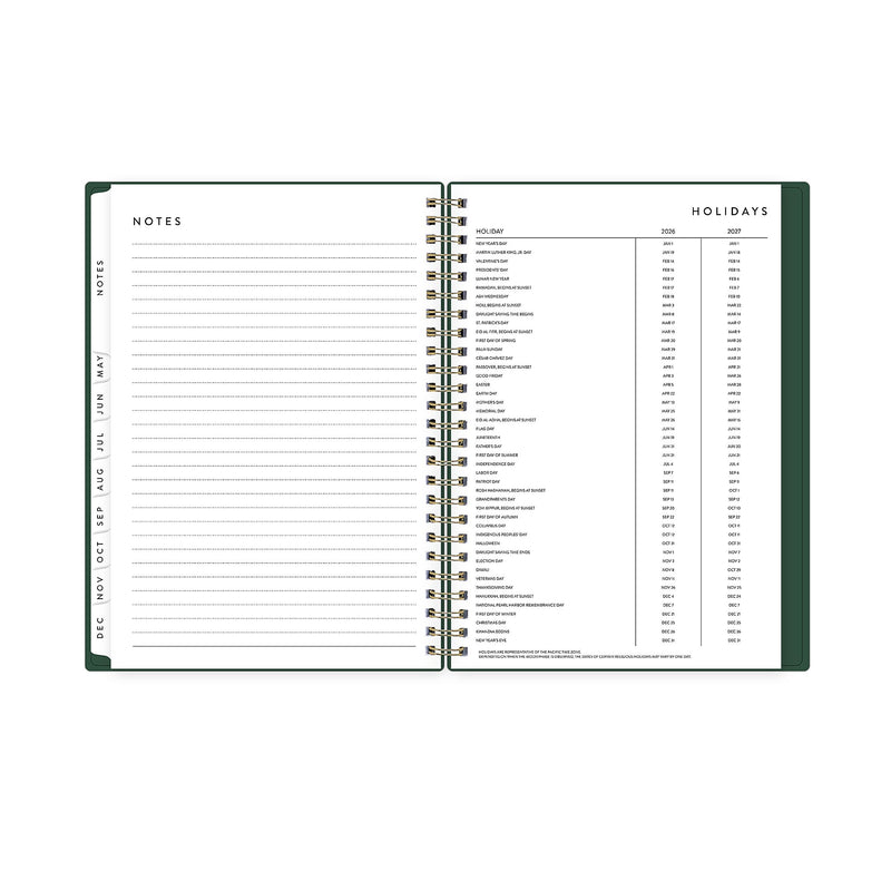 2026 Blue Sky Bespoke Letterpress 5.875" x 8.625" Calendar Year Weekly & Monthly Planner, Deep Forest Green