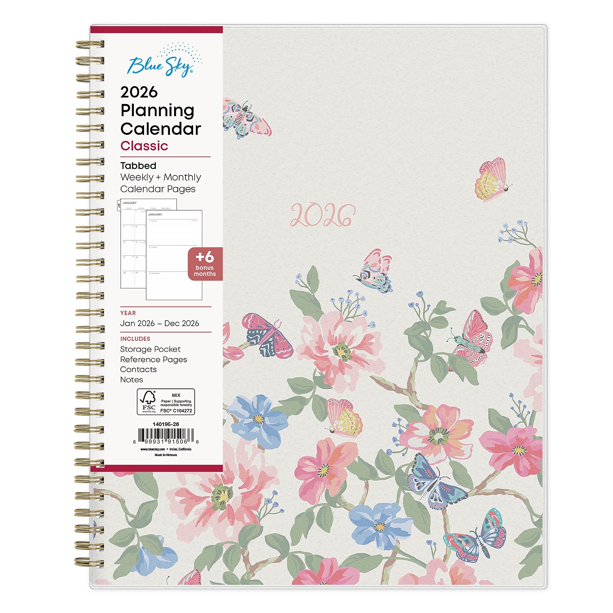 2026 Blue Sky Fly By 8.5" x 11"  Weekly & Monthly Planner, Plastic Cover, Multicolored (140195-26)