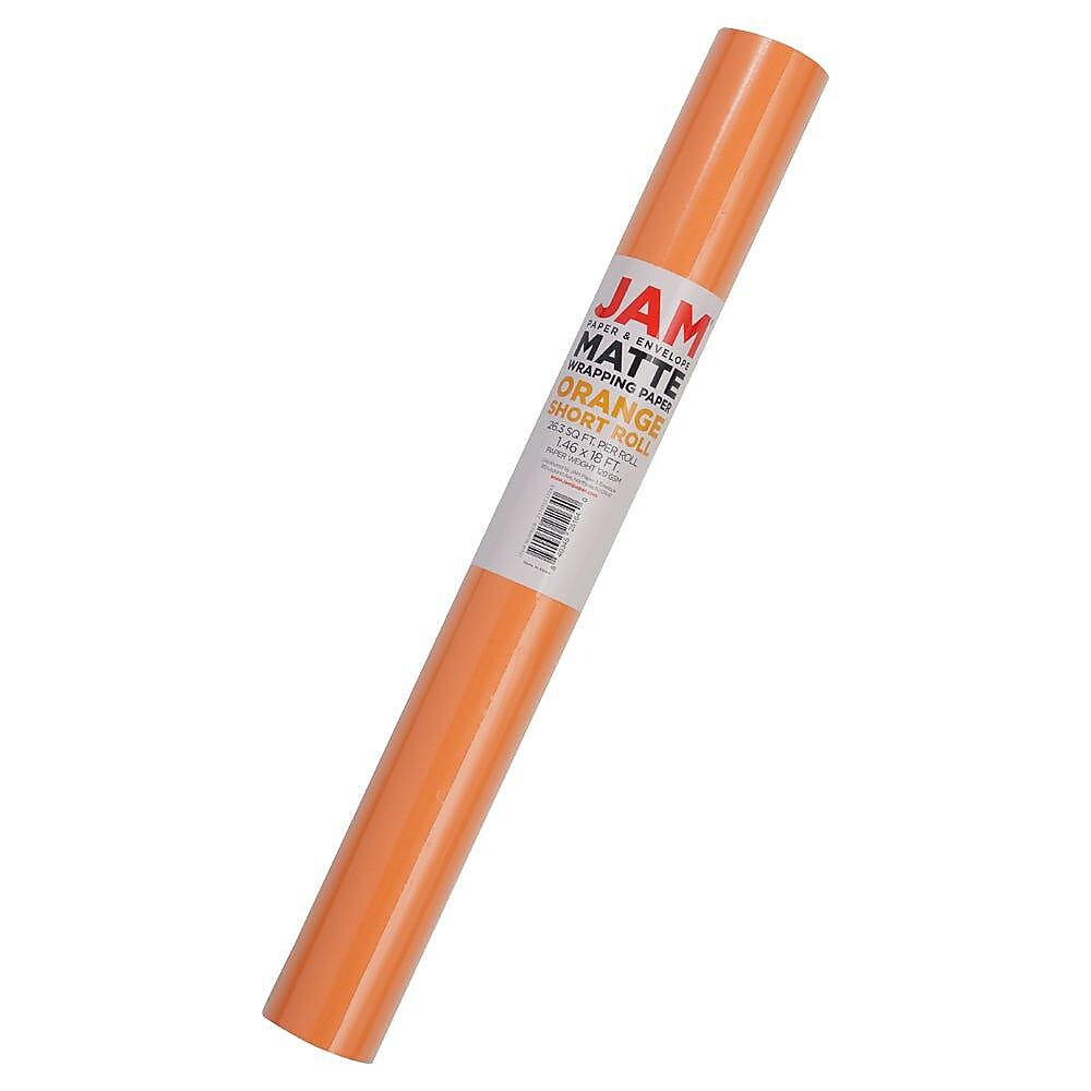 JAM Paper Short Mini Roll Wrapping Paper, 26.3 sq. ft., Orange, 2/Pack(277013533263a)