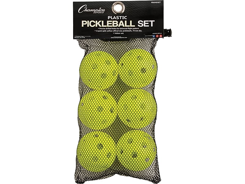 Champion Sports Indoor Pickleball, Optic Yellow, 6/Pack (PB6INDSET)