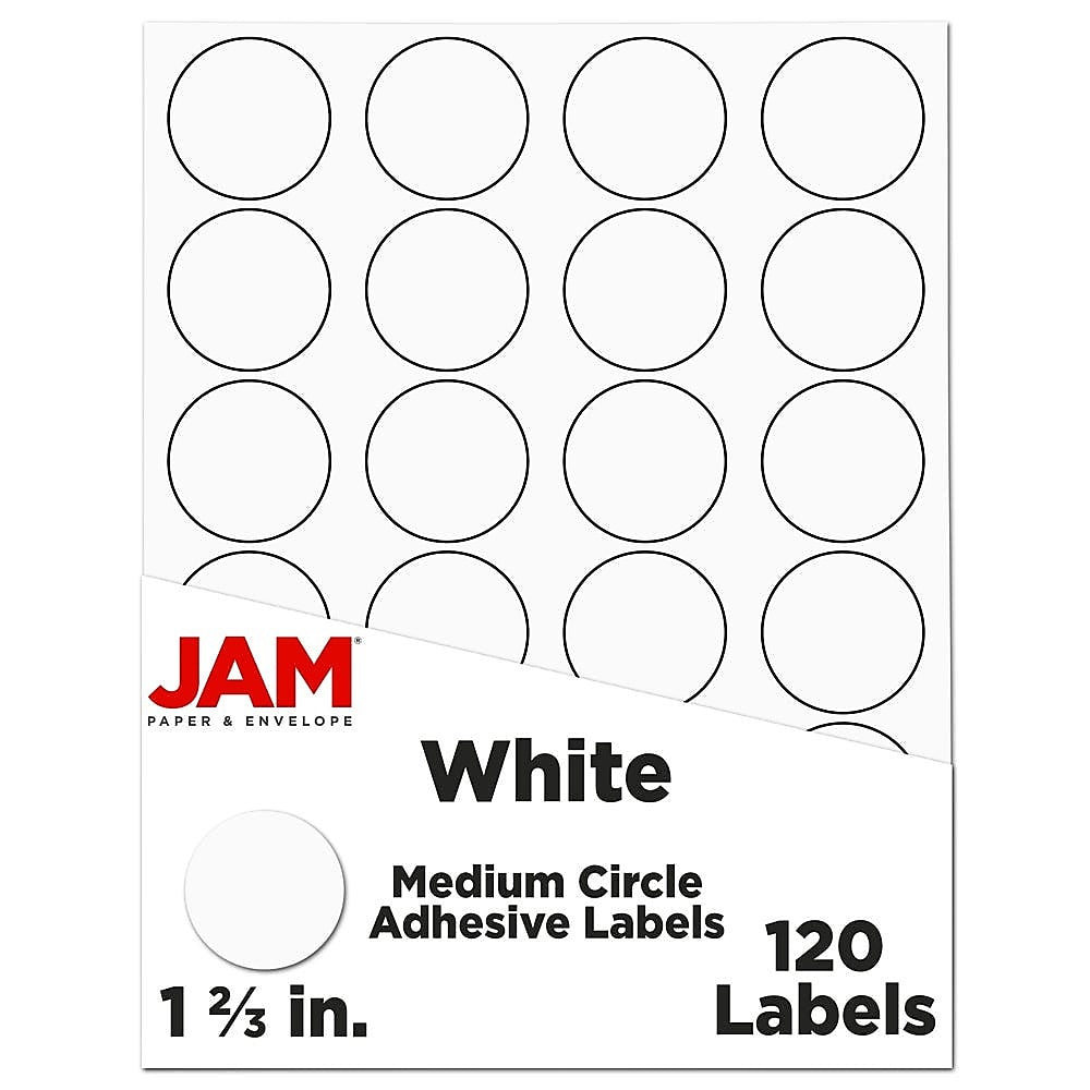 JAM Paper Circle Round Label Sticker Seals, 1.66" Dia., White, 120/Pack (3147612193)