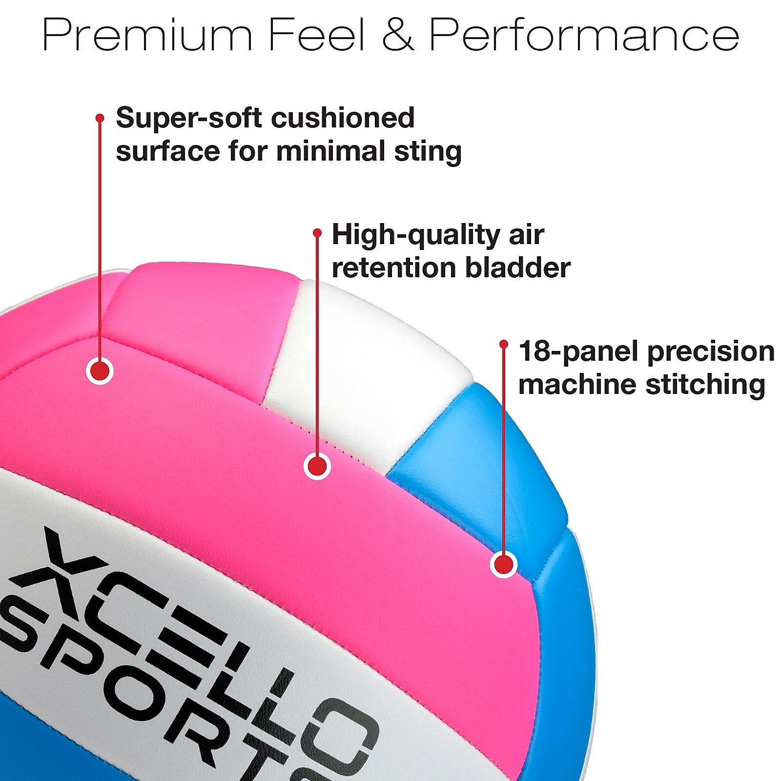 Xcello Sports Volleyballs with Pump, Pink/Blue and Grey/Blue, 6/Pack (XS-VB-6-ASST-1)
