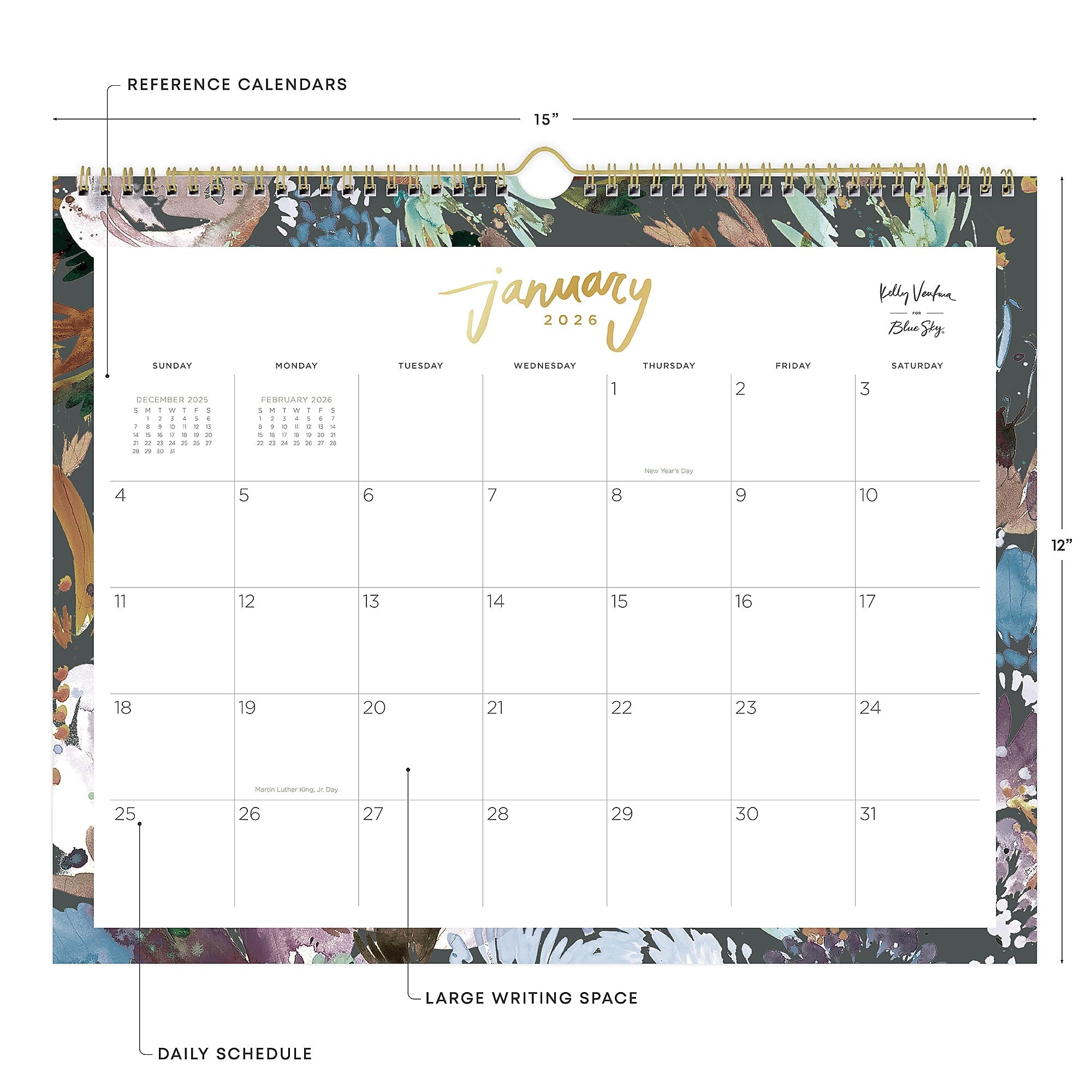 2026 Blue Sky Kelly Ventura Midnight Garden 17" x 11" Monthly Desk Calendar (149058-26)