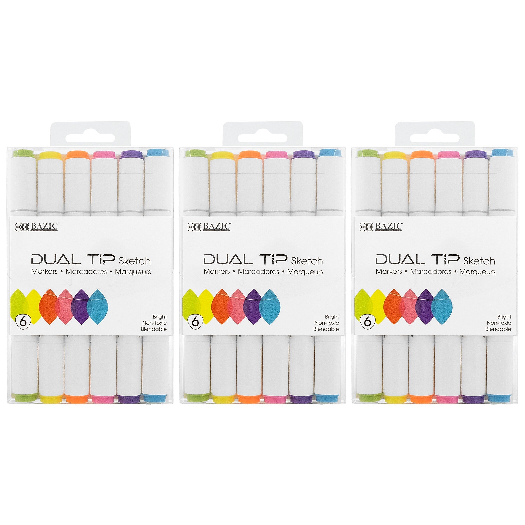 Bazic Alcohol-Based Marker, Twin Tip, Assorted Colors, 6/Pack, 3 Packs/Bundle (BAZ1230-3)