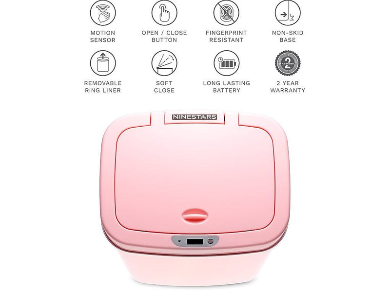 Nine Stars Plastic Sensor Trash Can, 3.2-Gallon, Pink (DZT-12-5PK)