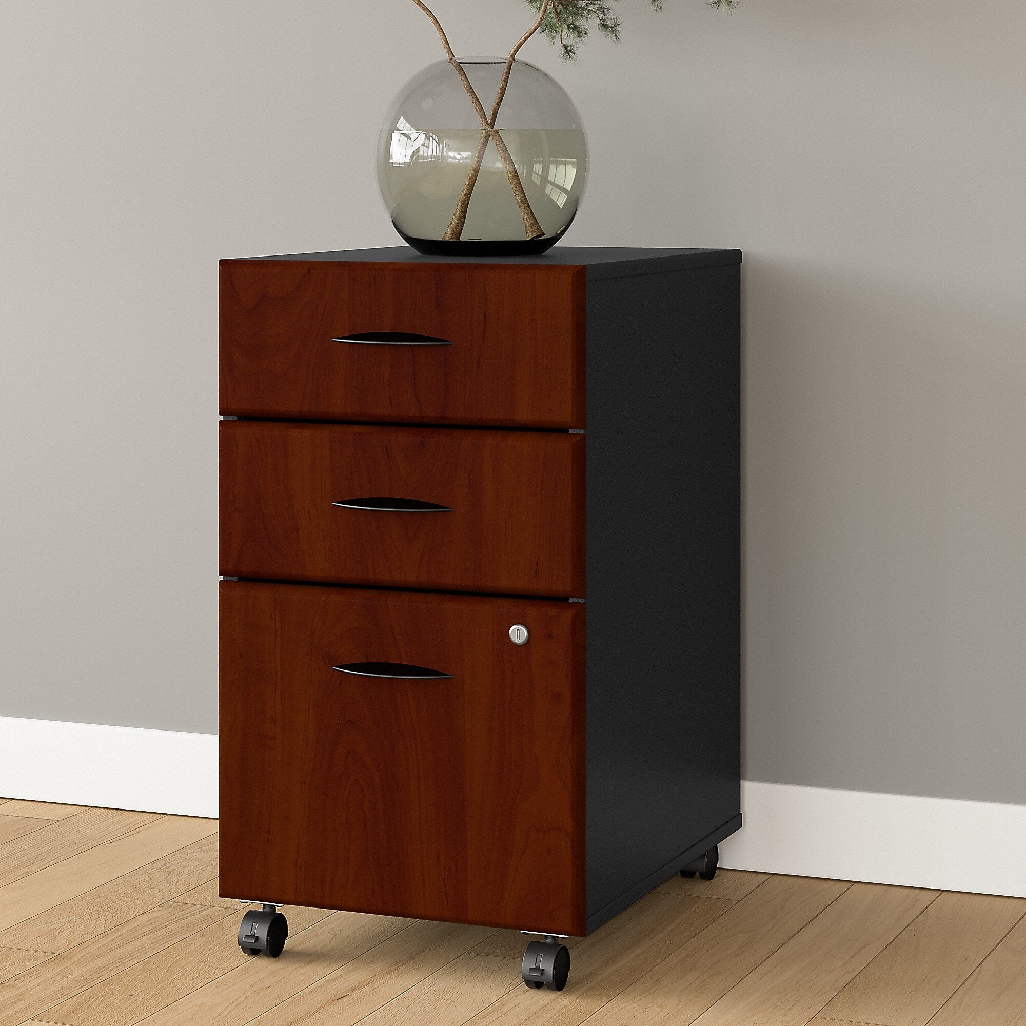 Bush Business Furniture Cubix 3-Drawer Mobile Vertical File Cabinet, Letter/Legal Size, Lockable, Hansen Cherry (WC94453PSU)