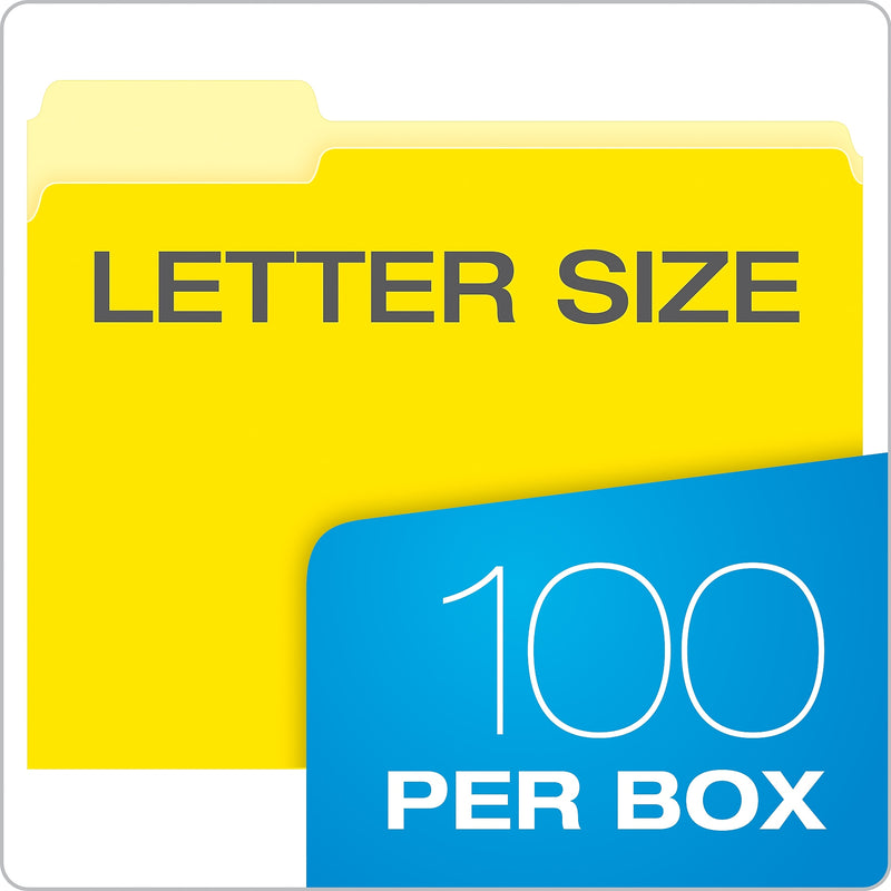 Pendaflex Recycled File Folder, 1/3-Cut Tab, Assorted, Letter Size, Yellow, 100/Box (4210 1/3 YEL)