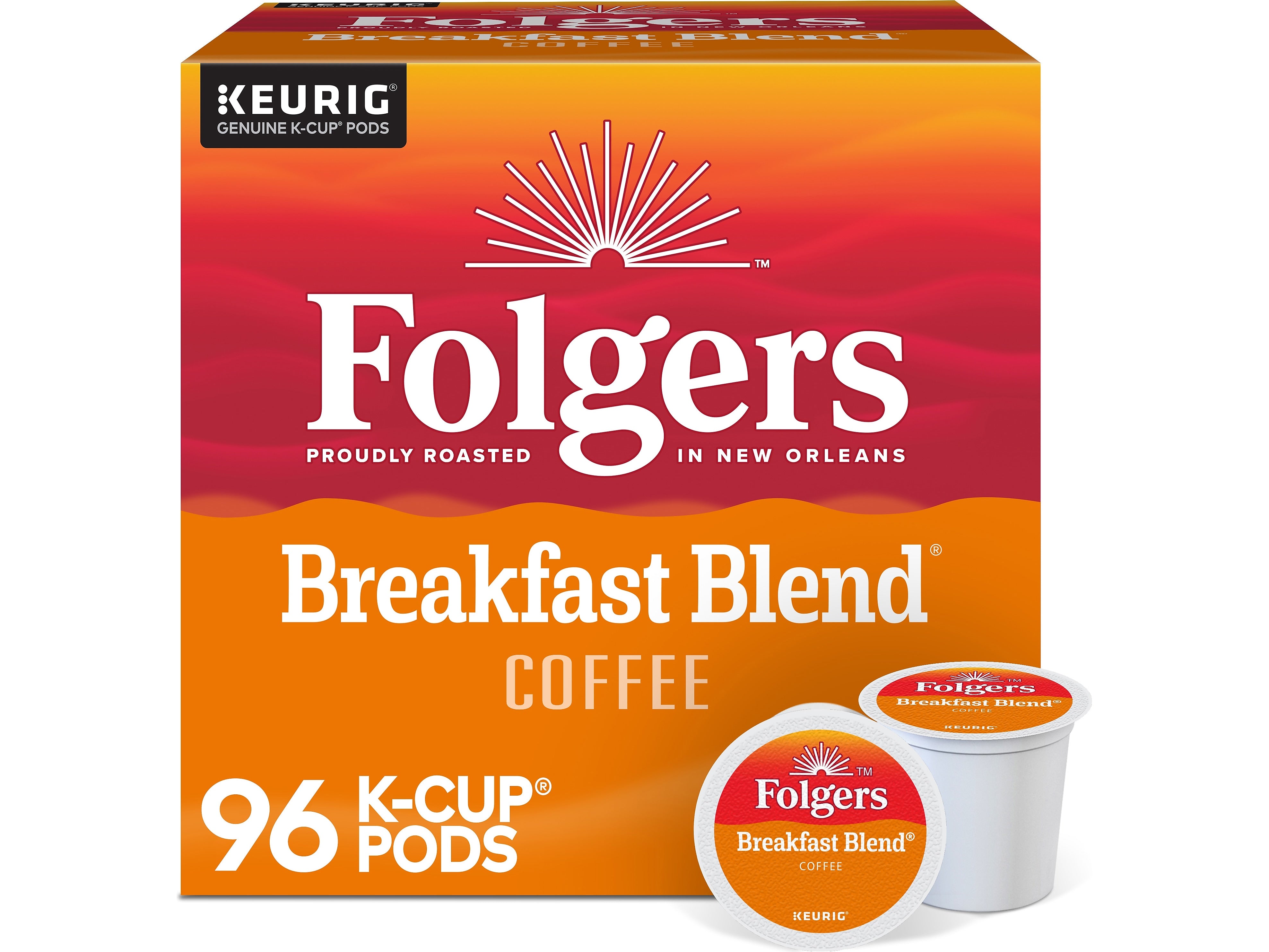 Folgers Breakfast Blend Coffee, Keurig K-Cup Pod, 96/Carton (000370677/6684CT)