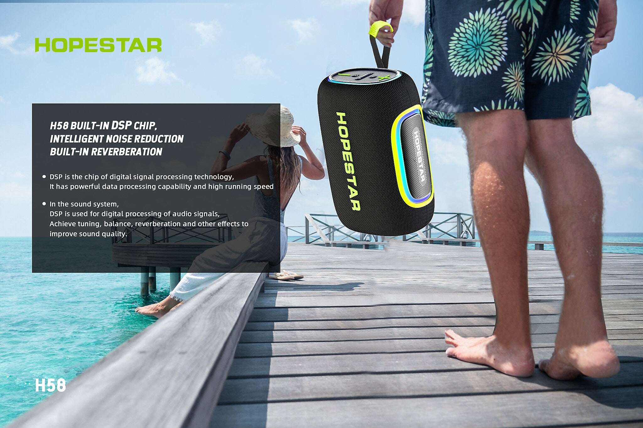 Worryfree Gadgets Hopestar Wireless Bluetooth 65W Party Speaker with RGB Lights, Waterproof, Blue (WH58)