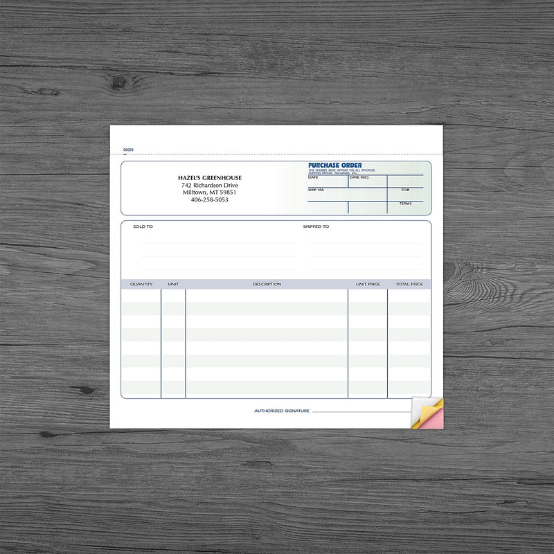 Purchase Order Book, 5-3/4" x 8-1/2", Full Page, 3 part, 100 sets per book , Qty 8