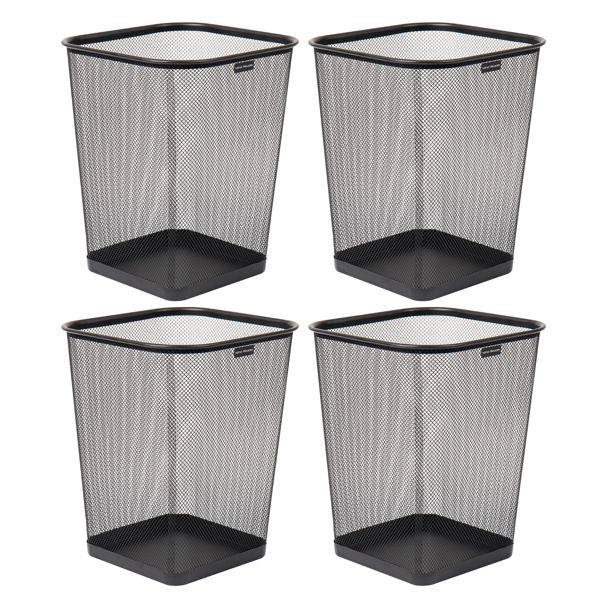 Mind Reader Metal Trash Can Without Lid, 5 Gallon, Black, 4/Pack (4SQUAGA-BLK)