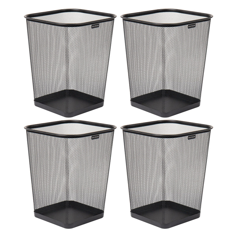 Mind Reader Metal Trash Can Without Lid, 5 Gallon, Black, 4/Pack (4SQUAGA-BLK)