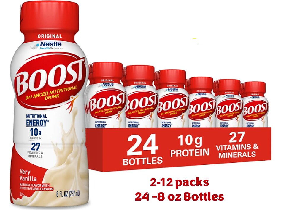 Boost Original Very Vanilla Nutritional Drink, 8 oz., 12 Bottles/Pack, 2 Packs/Carton (12485232)