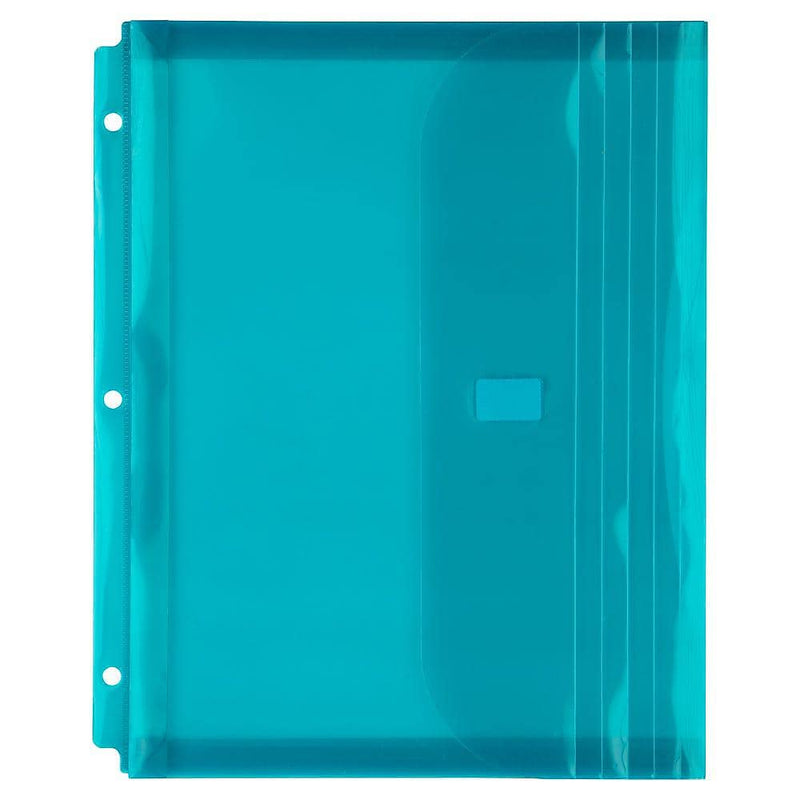JAM Paper Plastic Binder Pocket, 3-Hole Punched, Teal Blue, 12/Pack (218VB1TE)