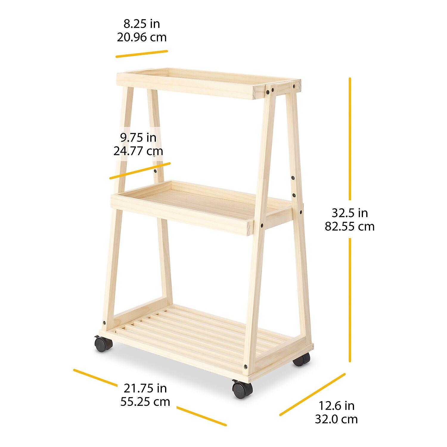Whitmor 3-Shelf Wood Mobile Kitchen Cart with Lockable Wheels, Natural (6026-11895)
