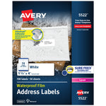 Avery Waterproof Laser Address Labels, 1-1/3" x 4", Matte White, 700 Labels/Box (5522)