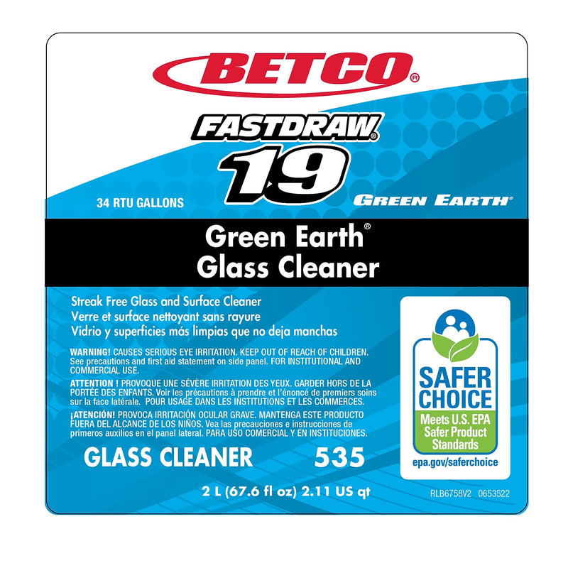 Betco FASTDRAW 19 Green Earth Streak-Free Glass & Surface Cleaner, 67.6 oz., 4/Carton (5354700)