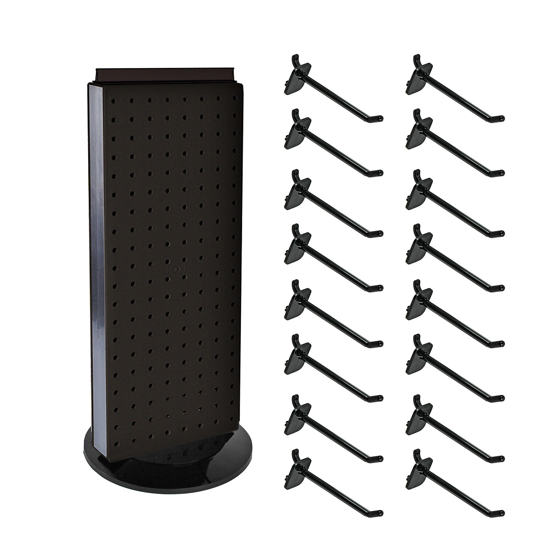 Azar Displays 20”H x 8”W Pegboard Counter Display with 16 4" Hooks, Black (700508-BLK-4C16)