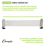 Champion Sport Anywhere Table Tennis Set, 6/Set (CHSAWTSET)