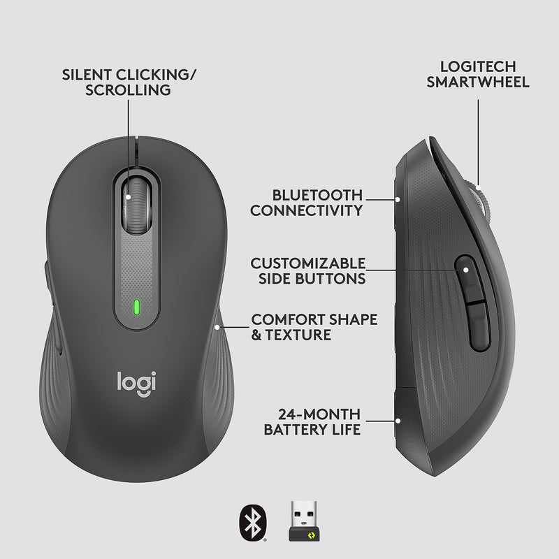 Logitech Signature M650 for Business Wireless Optical USB Mouse, Graphite (910-006272)