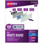 Avery The Mighty Badge Inkjet Reusable  Magnetic Name Badge System, 1" x 3", Silver, 80 Inserts, 10/Pack (71205)